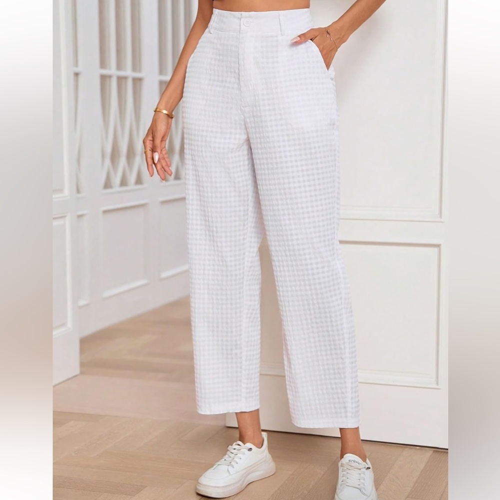 NWT No Label Size XL Womens Plaid White Straight Trousers